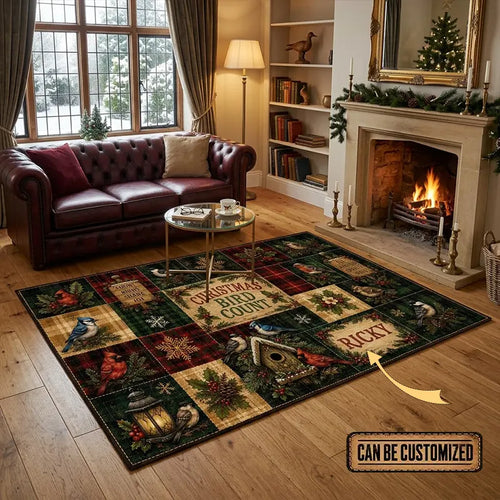 Personalized Holiday Bird Watch Christmas Rug