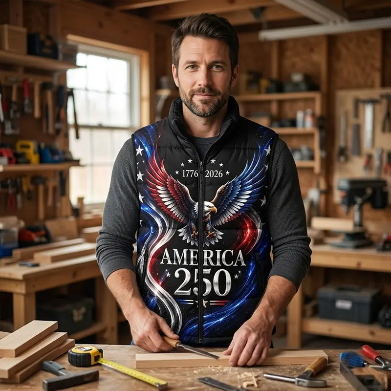 Personalized America 250 Years Bald Eagle Patriotic Puffer Vest