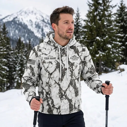 Personalized Fathom Thread Hunt the Cold Snow Camo Hoodie