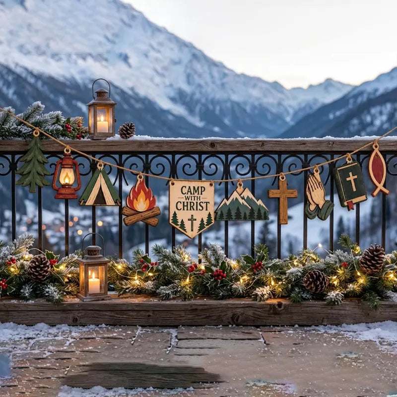 Personalized Camp With Christ Catholic Camping Wooden Garland