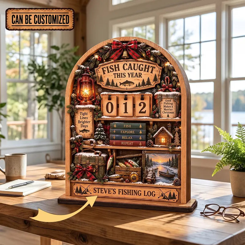 Personalized Christmas Fishing Catch Wooden Tracker