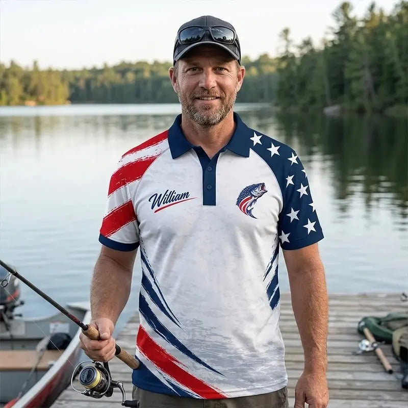 Custom American Bass Fishing Patriotic Polo Shirt