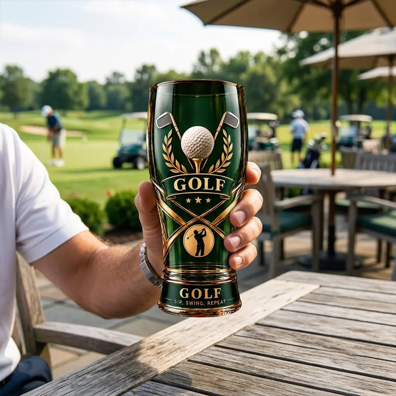 Personalized Golf Sip Swing Repeat Emerald Green Drinking Glass