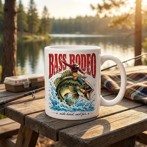 Bass Rodeo Cowboy Fishing Vintage Mug