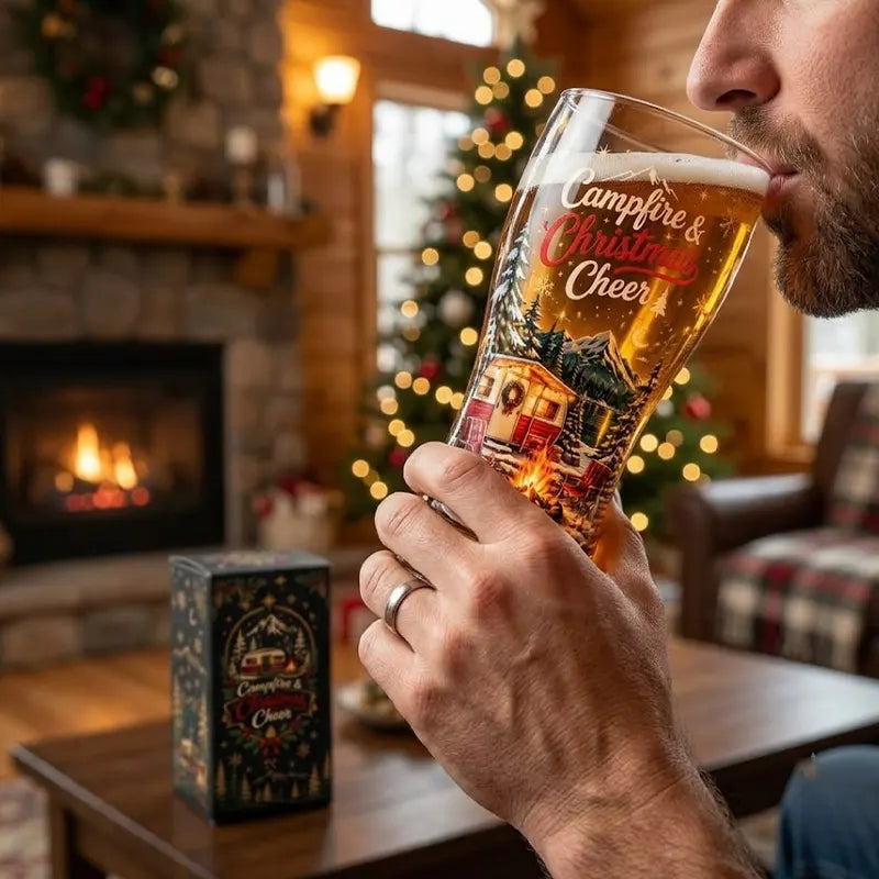 Campfire & Christmas Cheer Christmas Camping Drinking Glass