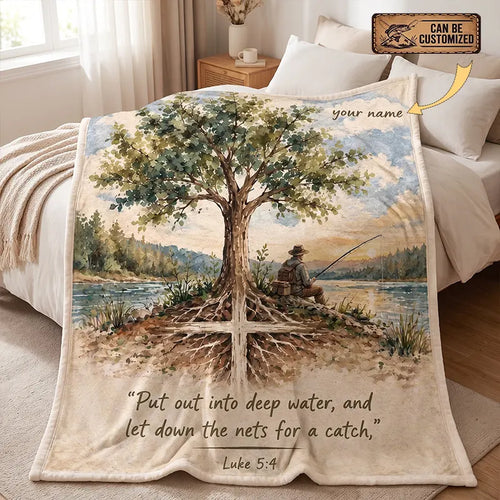 Personalized Put Out Into Deep Water Christian Fishing Fleece Blanket