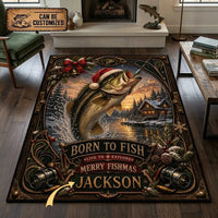 Personalized Christmas Bass Fishing Merry Fishmas Vintage Rug