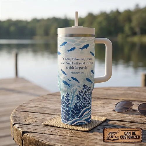 Personalized Matthew 4:19 Fishing Ocean 40oz Tumbler