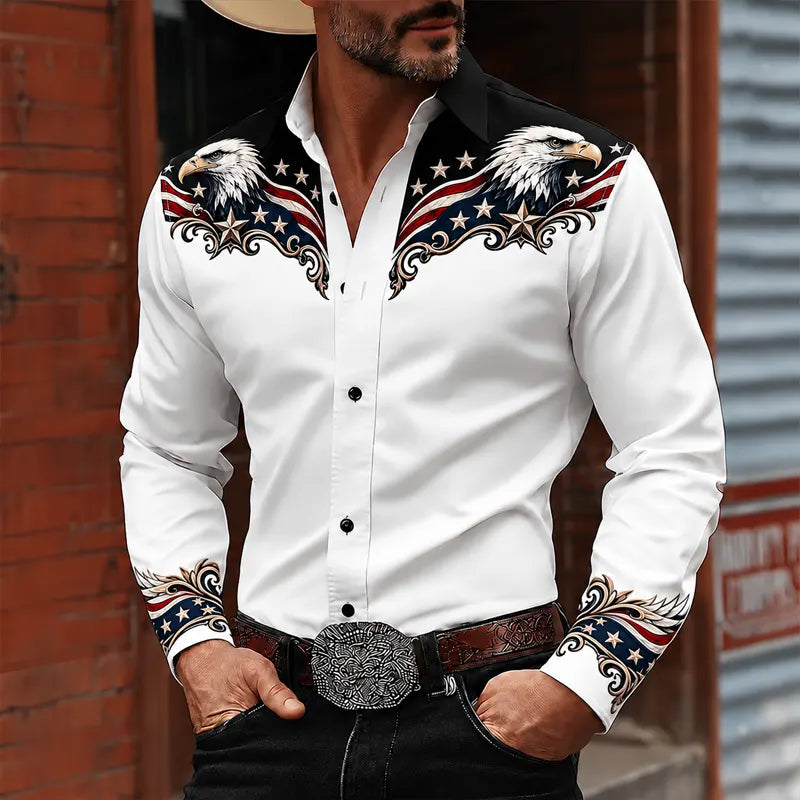 Personalized Western Bald Eagle American Flag Cowboy Western Shirt