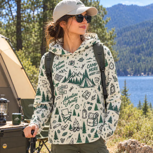 Personalized Camp More Worry Less Adventure Hooded Long Sleeve Shirt