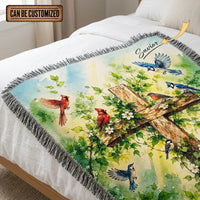 Savior Christian Cross Birds Woven Tassel Blanket