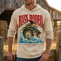 Bass Rodeo Cowboy Fishing Vintage Hooded Long Sleeve Shirt