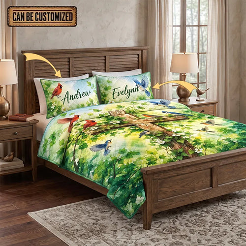 Personalized Christian Cross Birds Watercolor Quilt Bedding Set