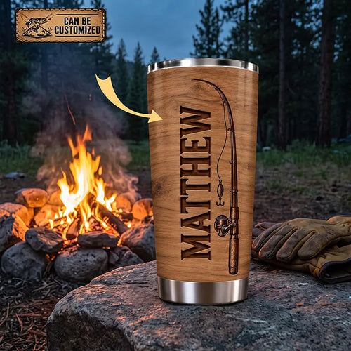 Personalized 20oz Wood Grain Fishing Tumbler