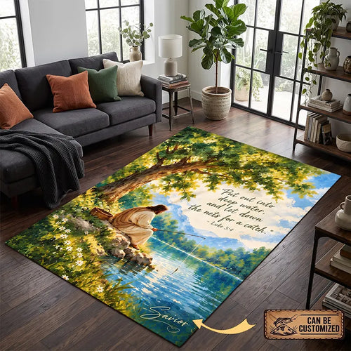 Jesus Fishing Luke 5:4 Christian Area Rug