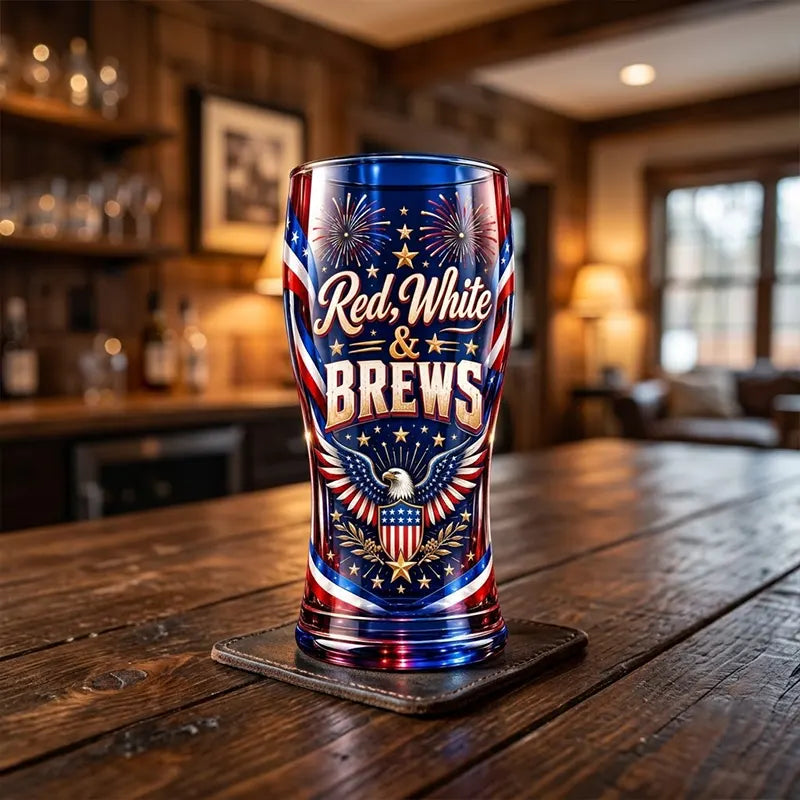 Red White & Brews Patriotic American Eagle Drinking Glass