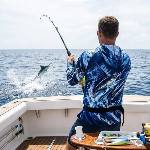 Fathom Thread Performance Fishing Marlin Hooded Long Sleeve Shirt