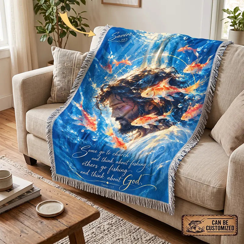 Christian Fishing Jesus Personalized James 1:17 Tassels Blanket
