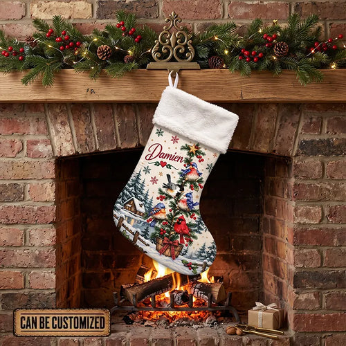 Personalized Winter Birds Christmas Stocking