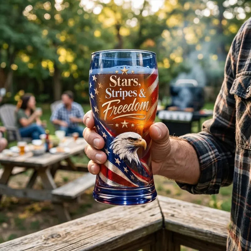 Stars Stripes & Freedom Patriotic American Spirit Drinking Glass