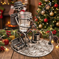 Fishing Man Metal Art Fishing Gift Shot Glass Holder