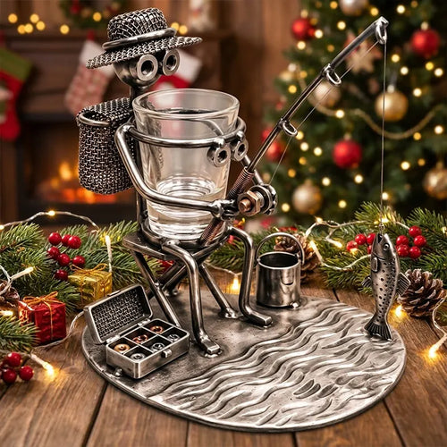 Fishing Man Metal Art Fishing Gift Shot Glass Holder