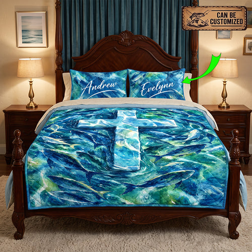 Personalized Matthew 6:26 Christian Birds Watercolor Quilt Bedding Set