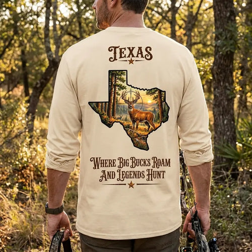 Personalized Texas Big Buck Hunting Long Sleeve Shirt