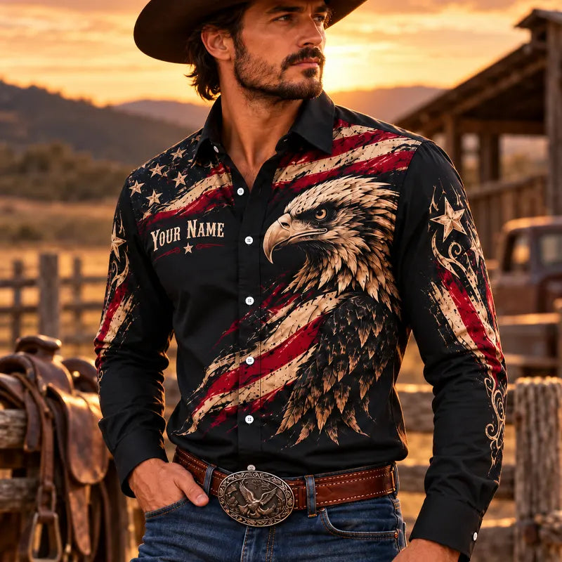 Born Free Stand Proud Bald Eagle Patriotic Americana Western Shirt