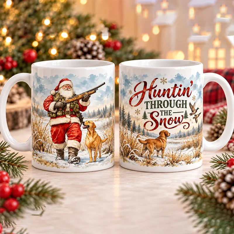 Huntin' Through The Snow Christmas Hunting Ceramic Mug