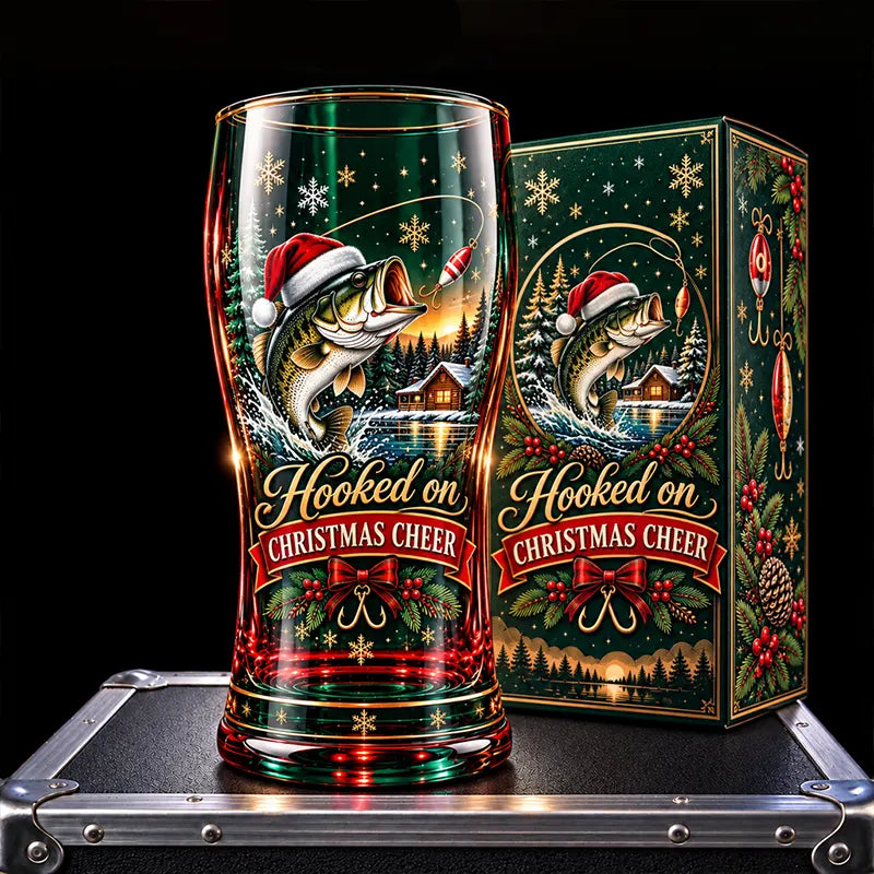 Hooked On Christmas Cheer Bass Fishing Christmas Drinking Glass