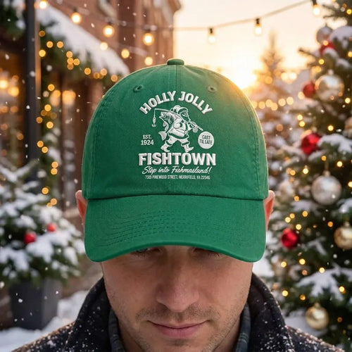 Holly Jolly Fishtown Christmas Fishing Embroidered Cap