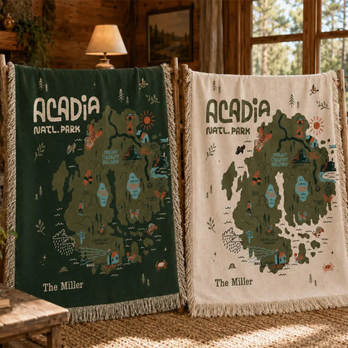 Personalized Acadia National Park Map Tassels Blanket