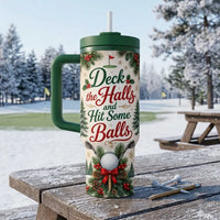 Deck the Halls and Hit Some Balls Christmas Golf 40oz Handled Tumbler