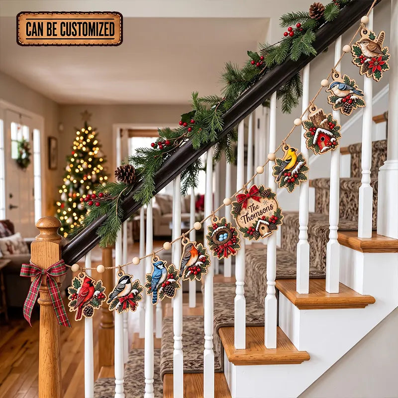 Personalized Winter Bird Christmas Wooden Garland