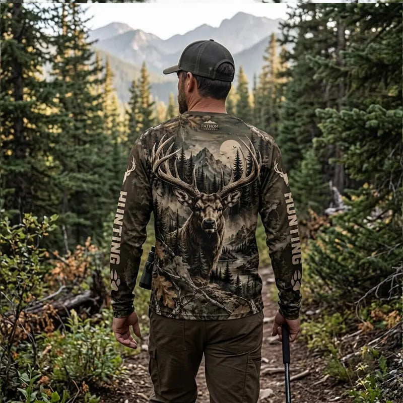 Real Tree Camo Elk Hunting Graphic Long Sleeve Shirt