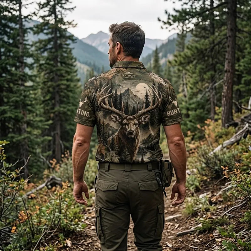 Real Tree Camo Elk Hunting Graphic Polo Shirt