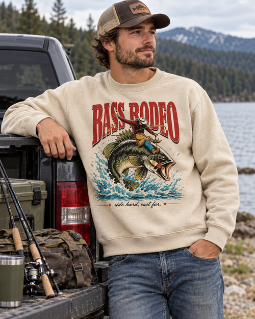 Bass Rodeo Cowboy Fishing Vintage Sweater