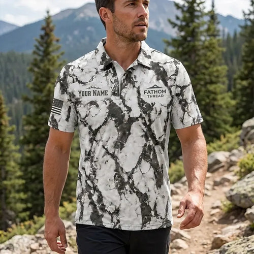 Personalized Fathom Thread Hunt the Cold Snow Camo Polo Shirt