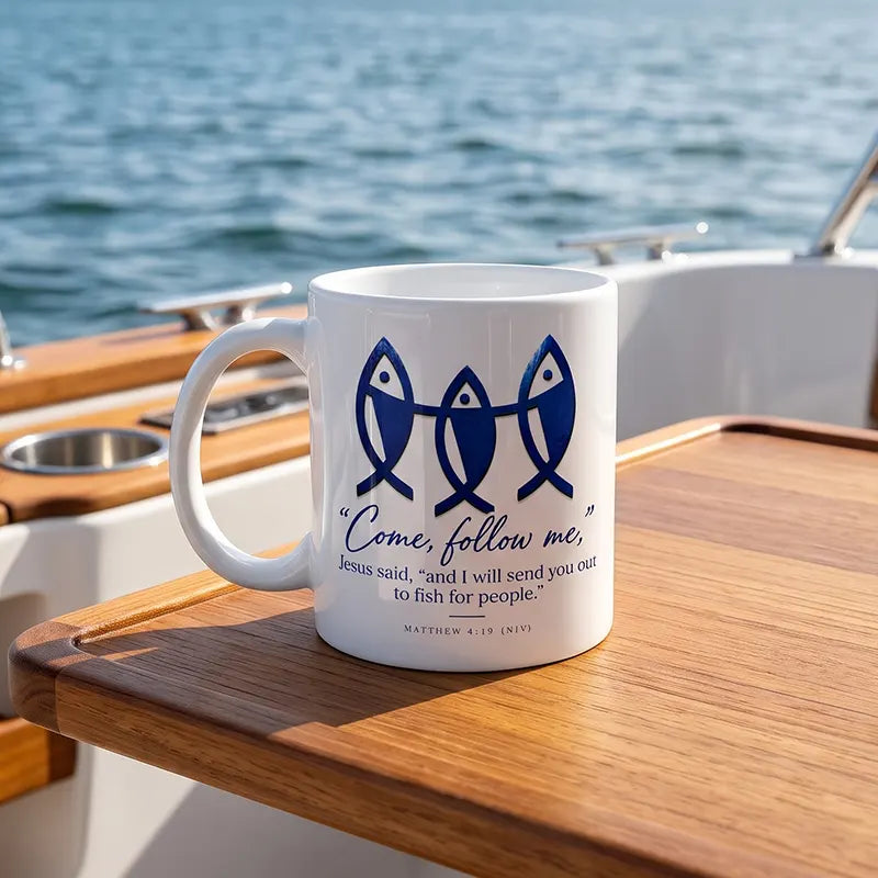 Matthew 4:19 Christian Fishing Faith Ceramic Mug