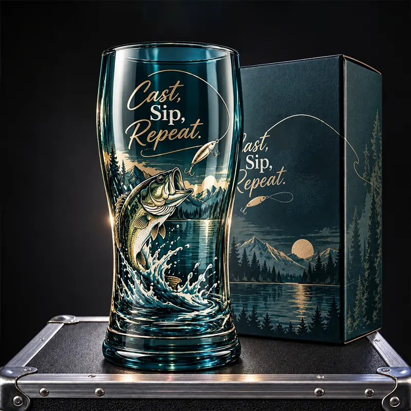 Personalized Premium Bass Fishing Cast Sip Repeat Drinking Glass