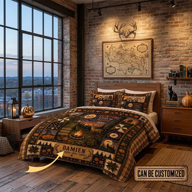 Hunting Makes Me Feel Happy Quilted Bedding Set