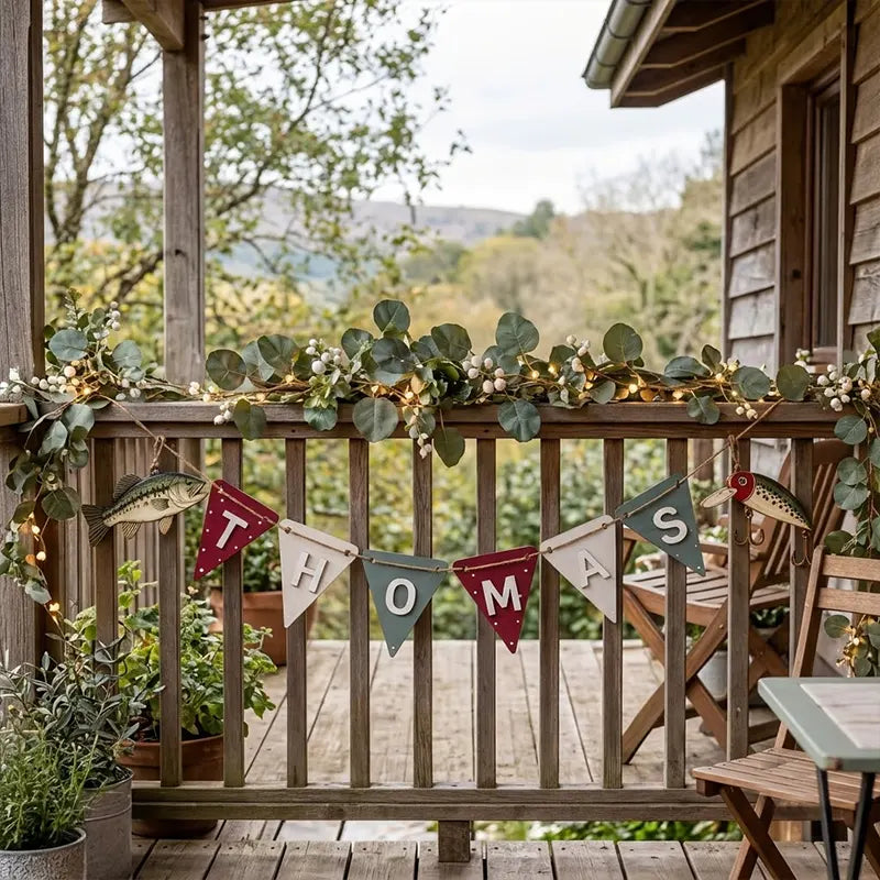 Personalized Fishing Cabin Wooden Garland