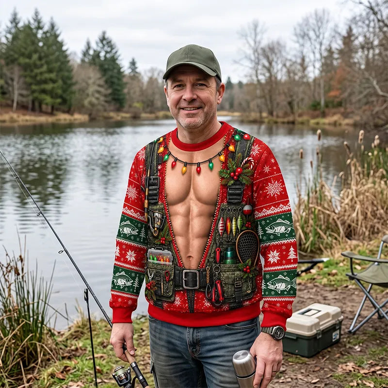 Funny Christmas Bass Fishing 6-Pack Tackle Vest Ugly Christmas Sweater