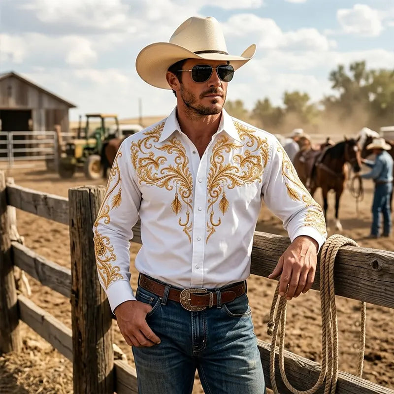 Reel Cowboy Gold Bass Fishing Western Shirt