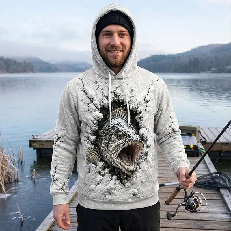 Cracked Snow 3D Largemouth Bass Fishing Hoodie