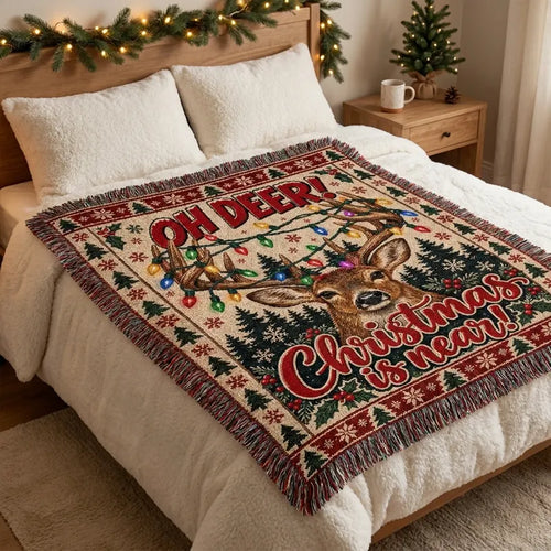 Oh Deer Christmas Is Near Tassels Blanket