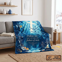 Personalized Matthew 4:19 Christian Fishing Ocean Fleece Blanket