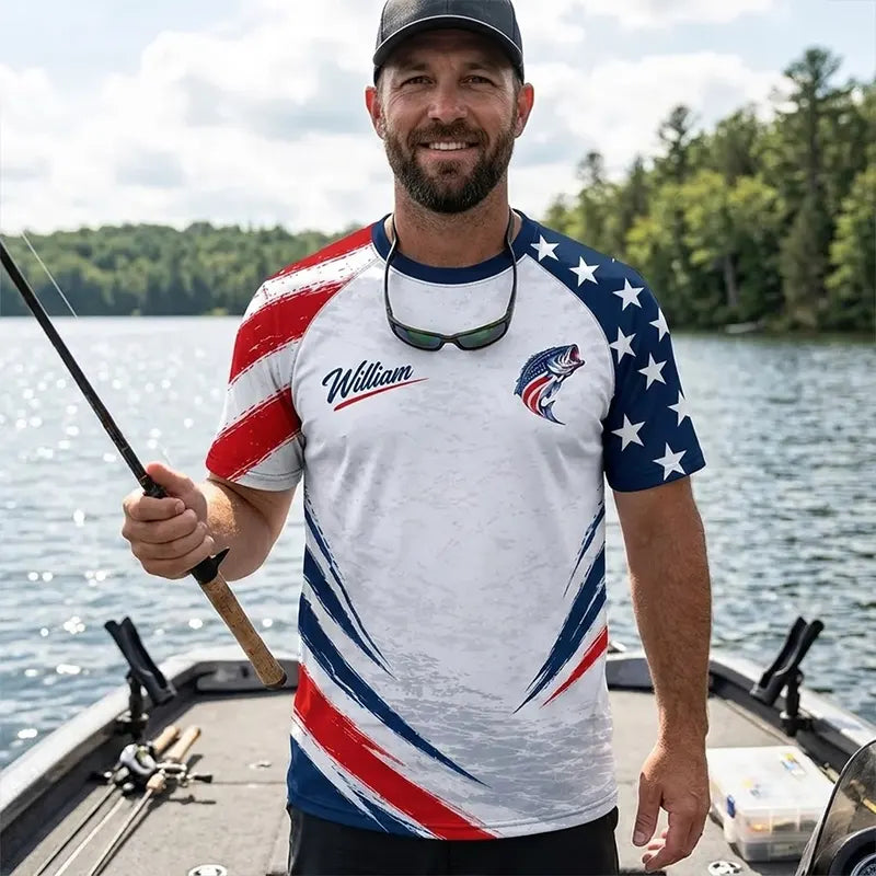 Custom American Bass Fishing Patriotic Raglan T-Shirt