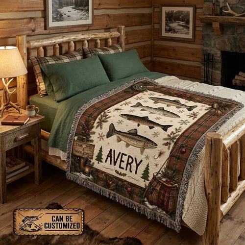 Personalized Trout Fishing Tight Lines & Good Times Tassels Blanket